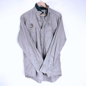La Martina Gray Button Down Shirt; Embroidered Polo Style Long Sleeve